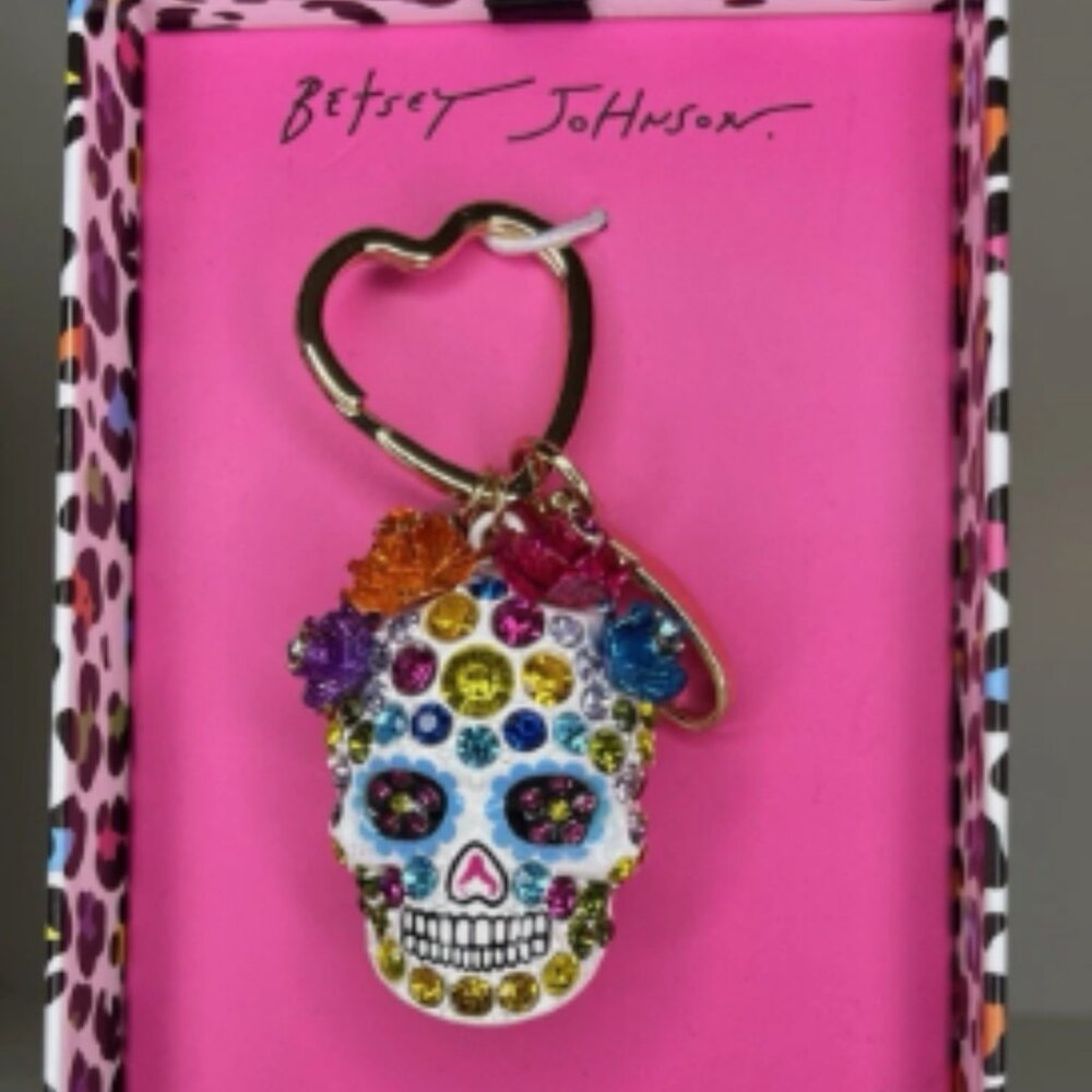 Betsey Johnson Sugar Skull Pave Jeweled Bag Charm/Keychain – Day of the Dead
